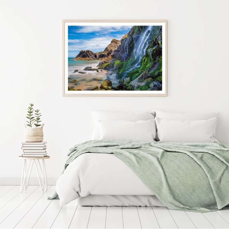 Waterfall Near Sea Scenery View Home Decor Premium Quality Poster Print Choose Your Sizes