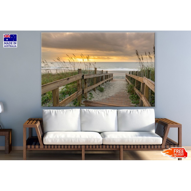 Wooden Path to Sea Sunset View Print 100% Australian Made