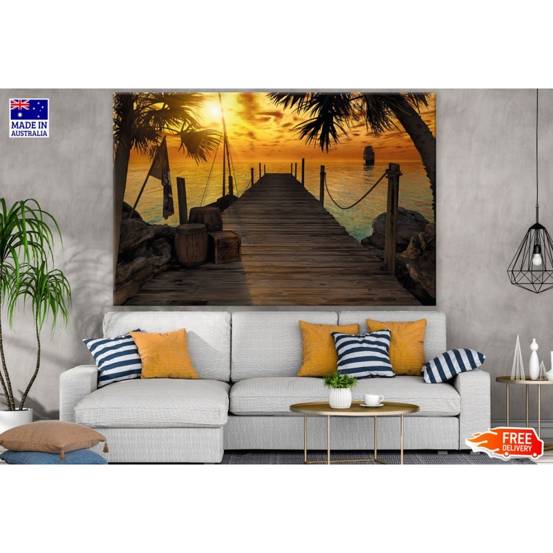Wooden Pier Over Sea Scenery Print 100% Australian Made