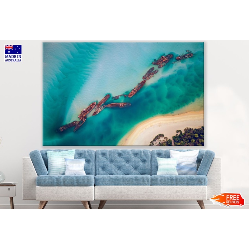 Sunken Ships Aerial View Scenery Print 100% Australian Made
