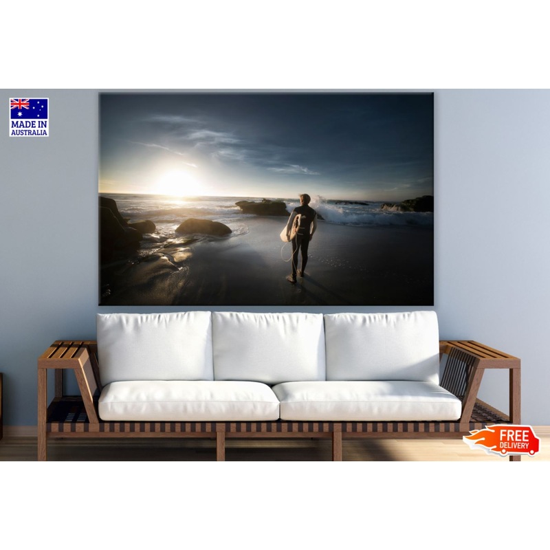 Surfer on Beach Scenery View Print 100% Australian Made