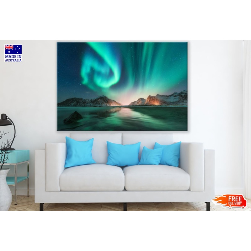 Aurora Over Ice Mountains View Print 100% Australian Made