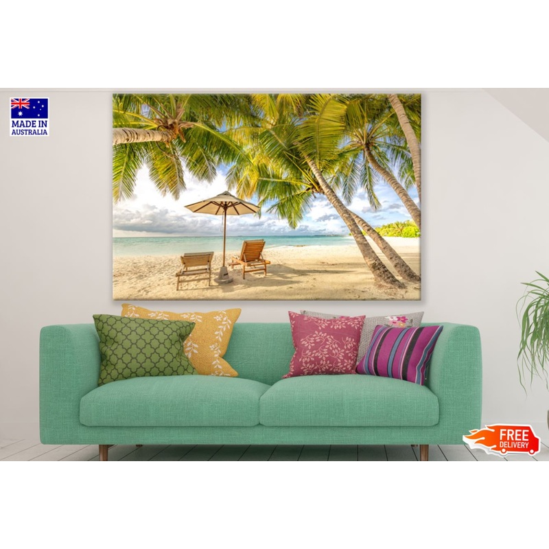 Beach Hut & Chairs Sea Scenery Print 100% Australian Made