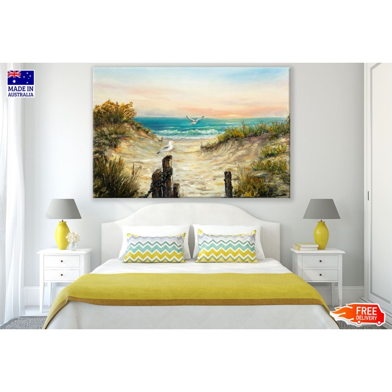 Bird & Sea Scenery Oil Painting Print 100% Australian Made