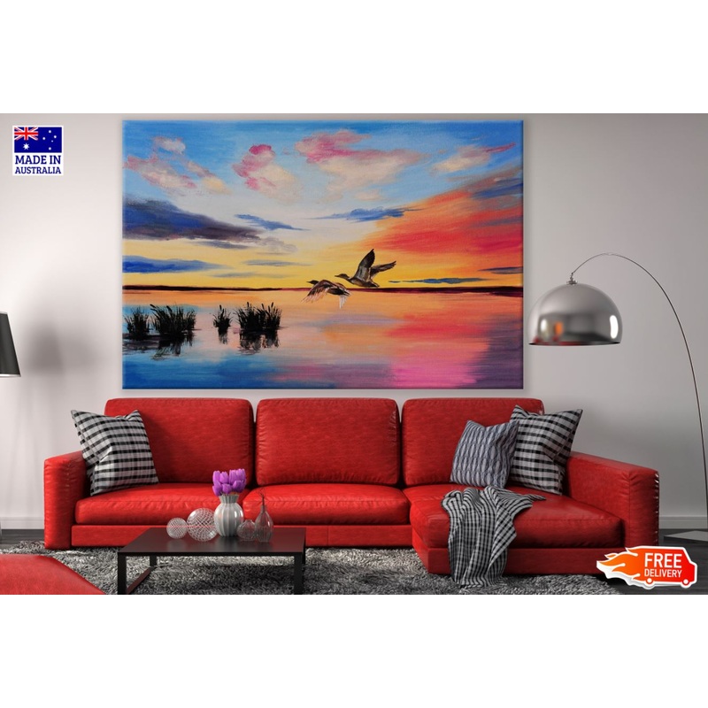 Bird & Sunset Sky Oil Painting Print 100% Australian Made