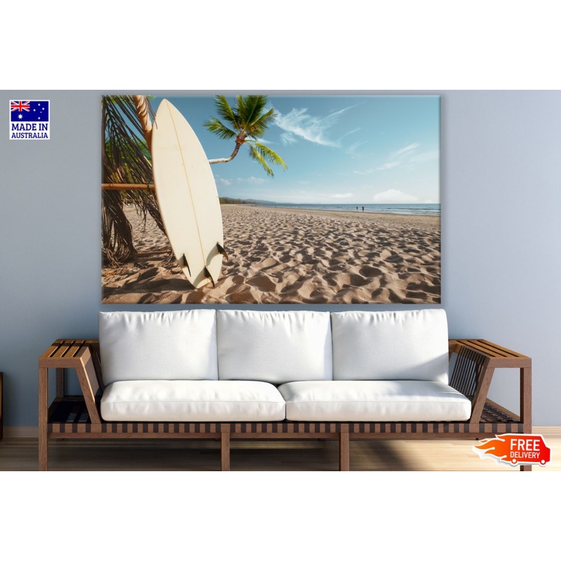 Surf Board on Sea Shore Scenery Print 100% Australian Made