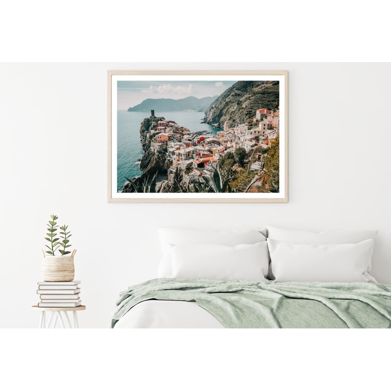 Village on Cliff Near Sea Photograph Home Decor Premium Quality Poster Print Choose Your Sizes