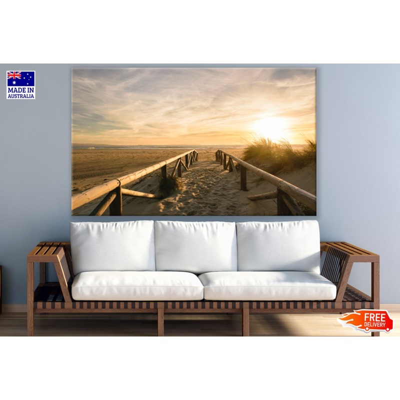 Wooden Fence to Sea Sunset View Print 100% Australian Made