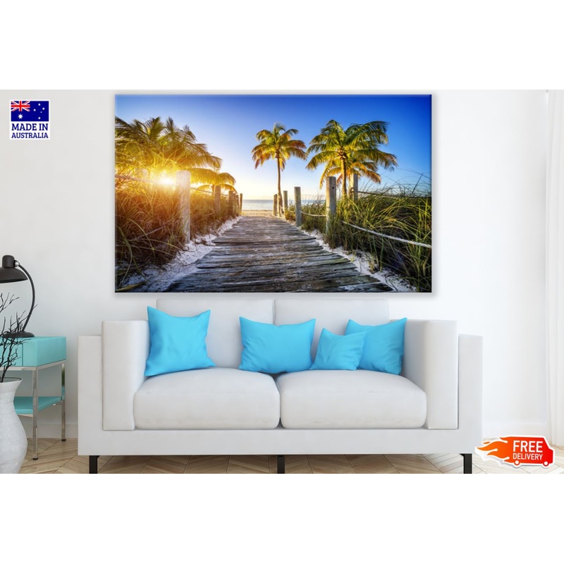 Wooden Foot Path to Sea Sunset Print 100% Australian Made