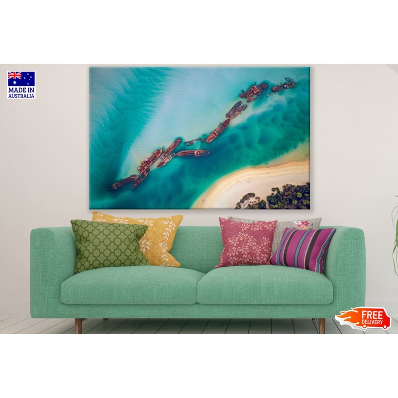Wrecked Ships in Sea Aerial View Print 100% Australian Made