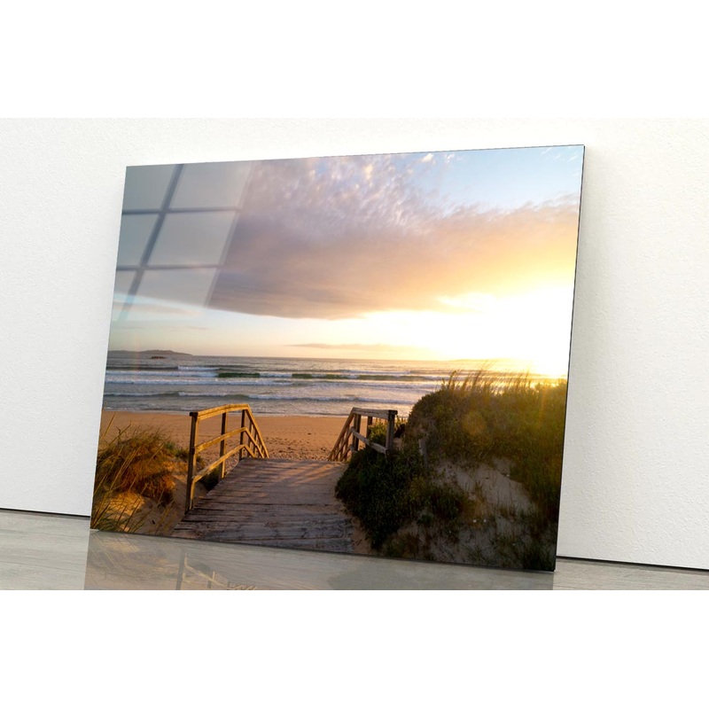 A Wooden Bridge Leads to The Beach Acrylic Glass Print Tempered Glass Wall Art 100% Made in Australia Ready to Hang