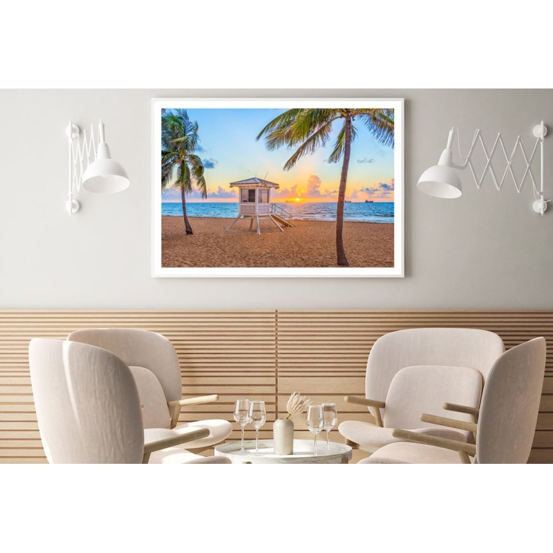 Beach Hut & Palm Trees Sunset Home Decor Premium Quality Poster Print Choose Your Sizes