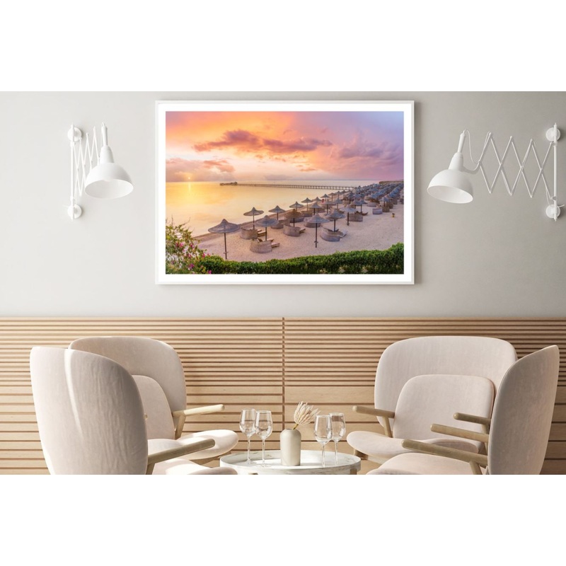 Beach Huts on Sea Shore Sunset Home Decor Premium Quality Poster Print Choose Your Sizes