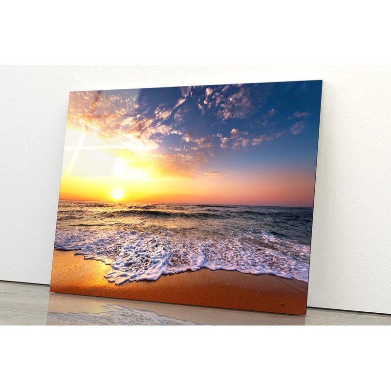 Beautiful Golden Sunset Over the Beach Acrylic Glass Print Tempered Glass Wall Art 100% Made in Australia Ready to Hang