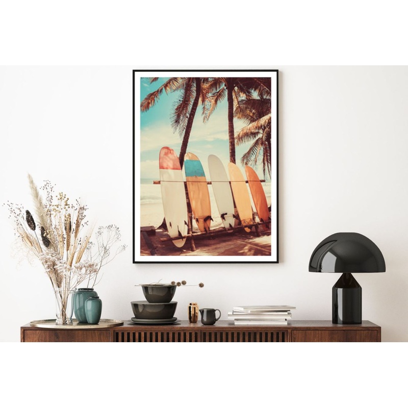 Surf Boards & Palm Trees Near Sea Home Decor Premium Quality Poster Print Choose Your Sizes