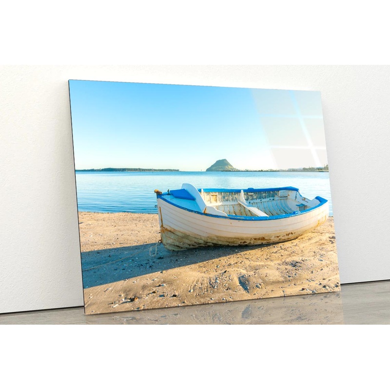 Vintage Wooden Clinker Dingy on Foreshore of Bay Acrylic Glass Print Tempered Glass Wall Art 100% Made in Australia Ready to Hang