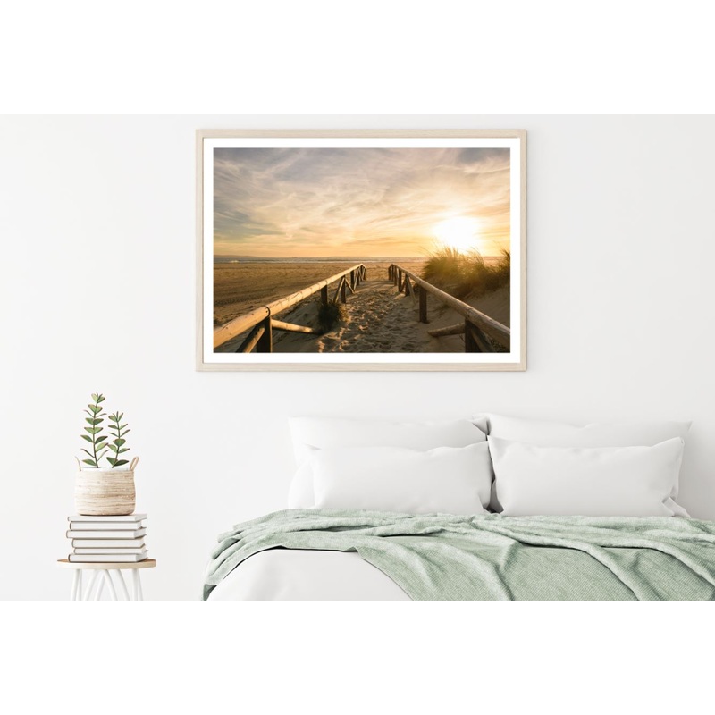 Wooden Fence to Sea Sunset View Home Decor Premium Quality Poster Print Choose Your Sizes