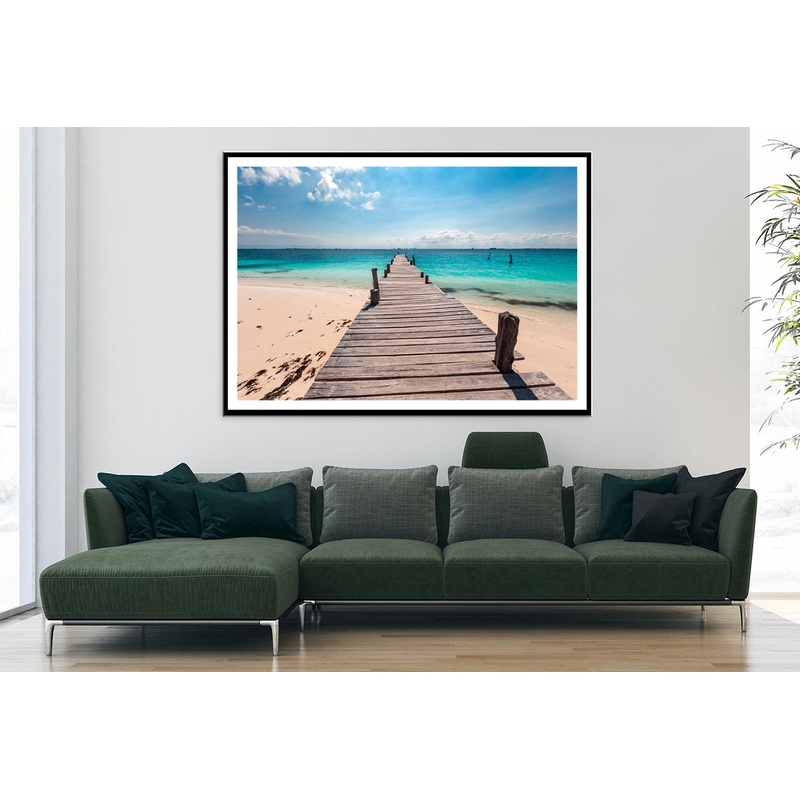 Wooden Pier on Caribbean Beach, Cancun, Isla Mujeres Home Decor Premium Quality Poster Print Choose Your Sizes