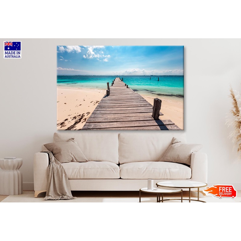Wooden Pier on Caribbean Beach, Cancun, Isla Mujeres  Wall Art Decor 100% Australian Made