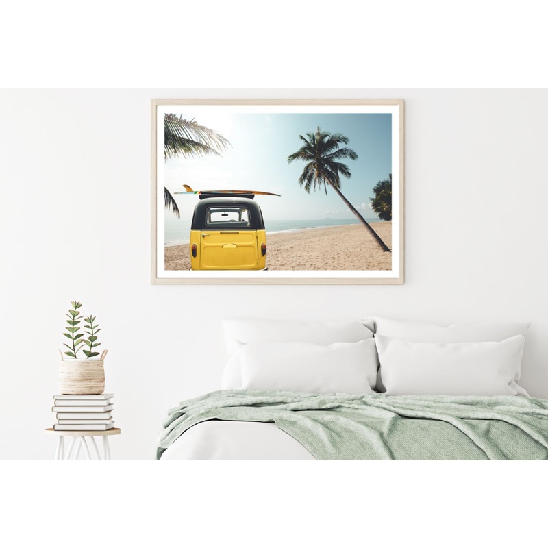 Yellow Mini Van Near Sea View Home Decor Premium Quality Poster Print Choose Your Sizes