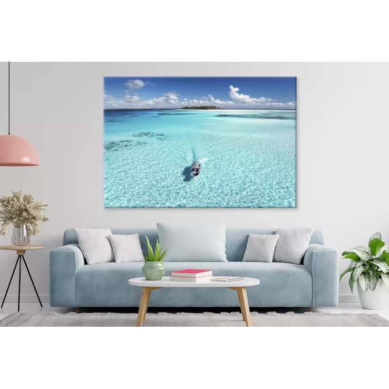 Aerial View Of Floating Boat Wall Art Decor 100% Australian Made