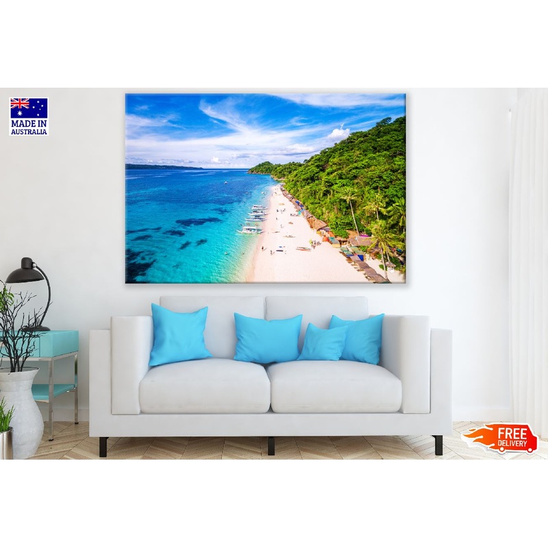 Aerial view of Puka Beach in Boracay Island,Philippines Print 100% Australian Made