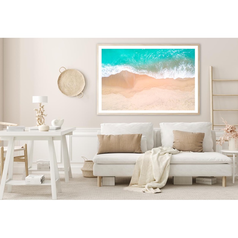 Aerial View Of Sandy Beach and Ocean with Waves Home Decor Premium Quality Poster Print Choose Your Sizes