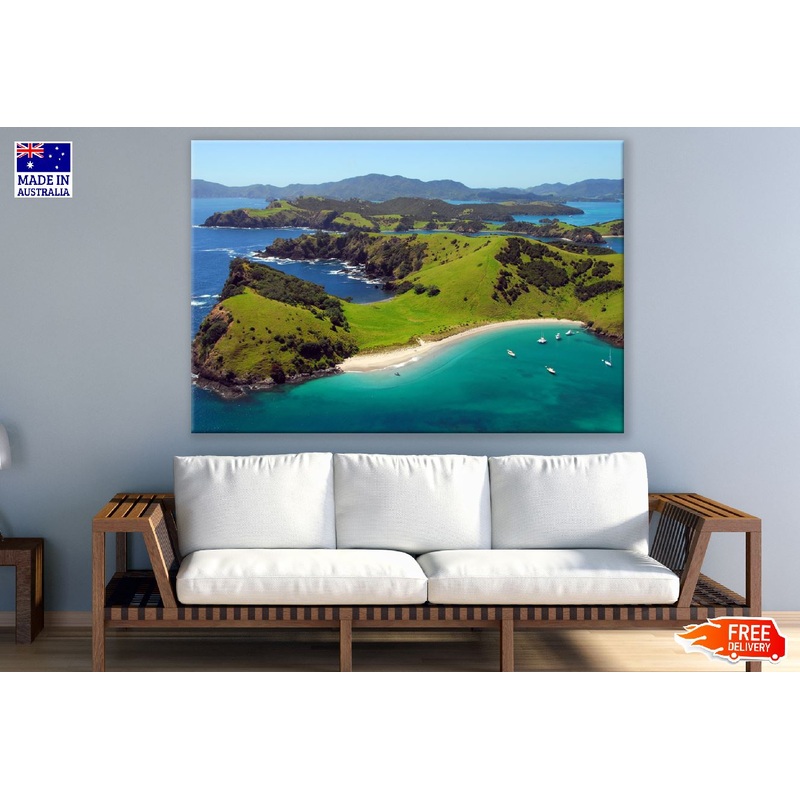 Beach & Mountain with Boats Aerial View Photograph Print 100% Australian Made