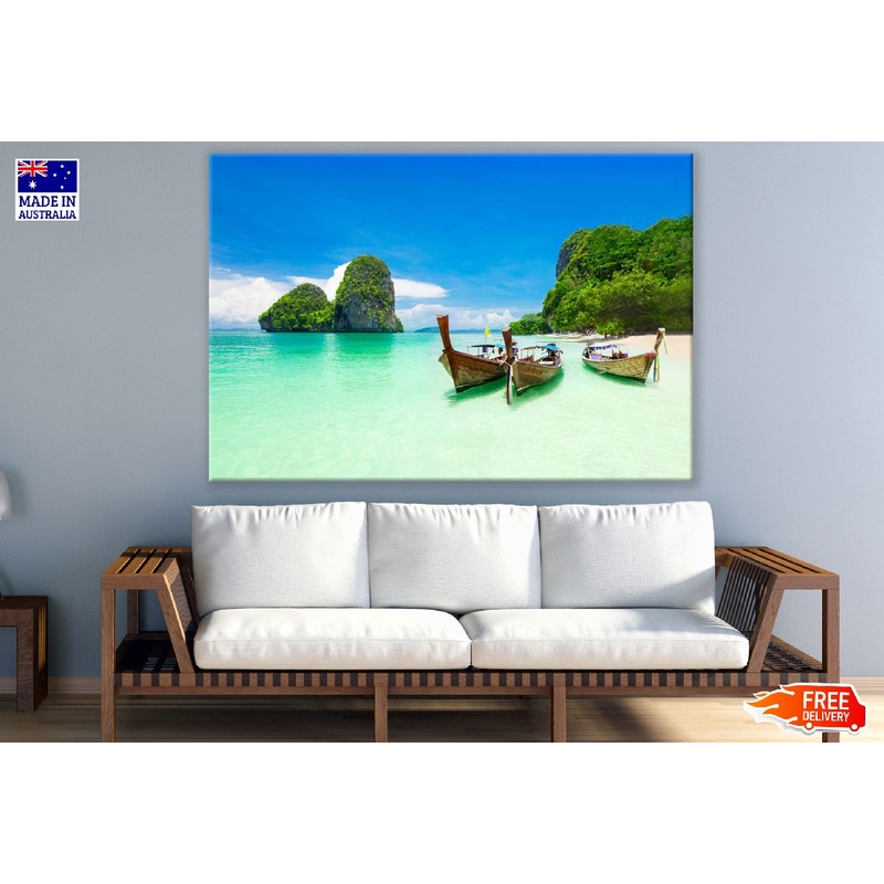 Beach with Limestone Rocks & Boats View Photograph Print 100% Australian Made