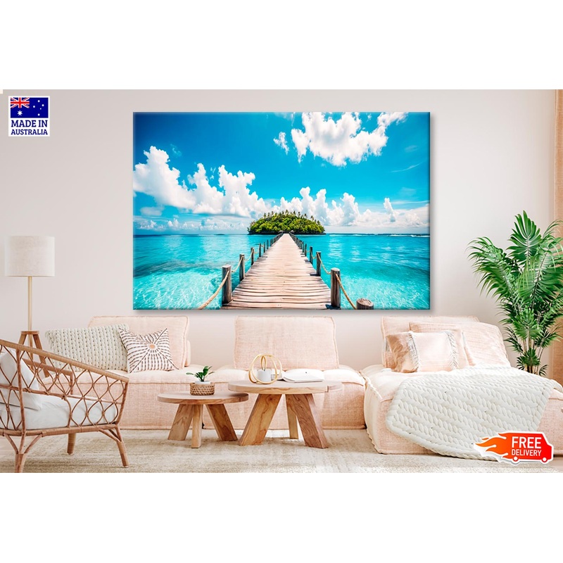 Beautiful Beach with A Wooden Walkway Wall Art Decor 100% Australian Made