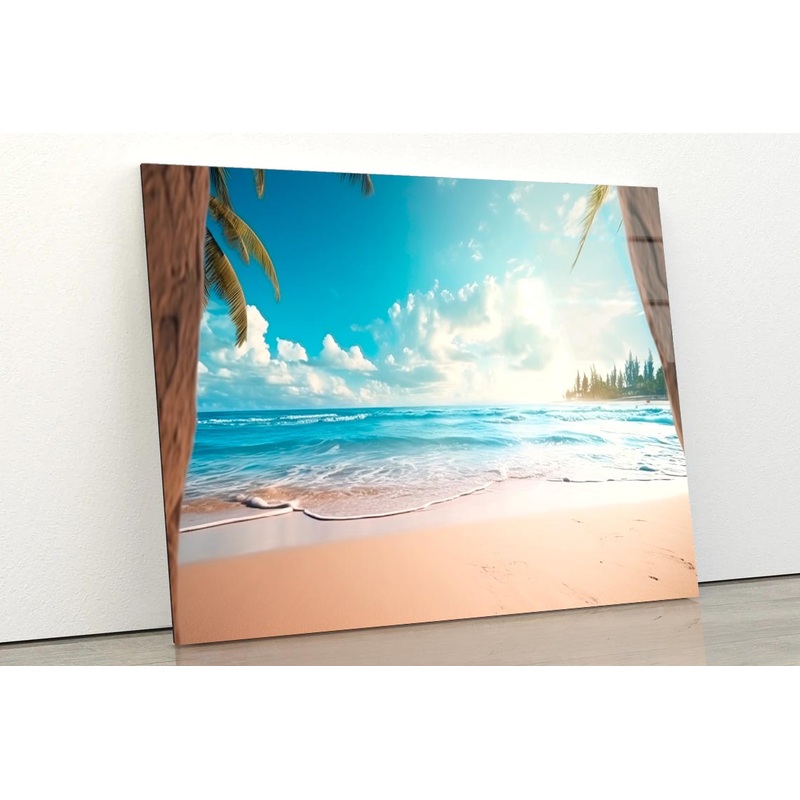 Beautiful Realistic Summer Beach Scenery  Acrylic Glass Print Tempered Glass Wall Art 100% Made in Australia Ready to Hang