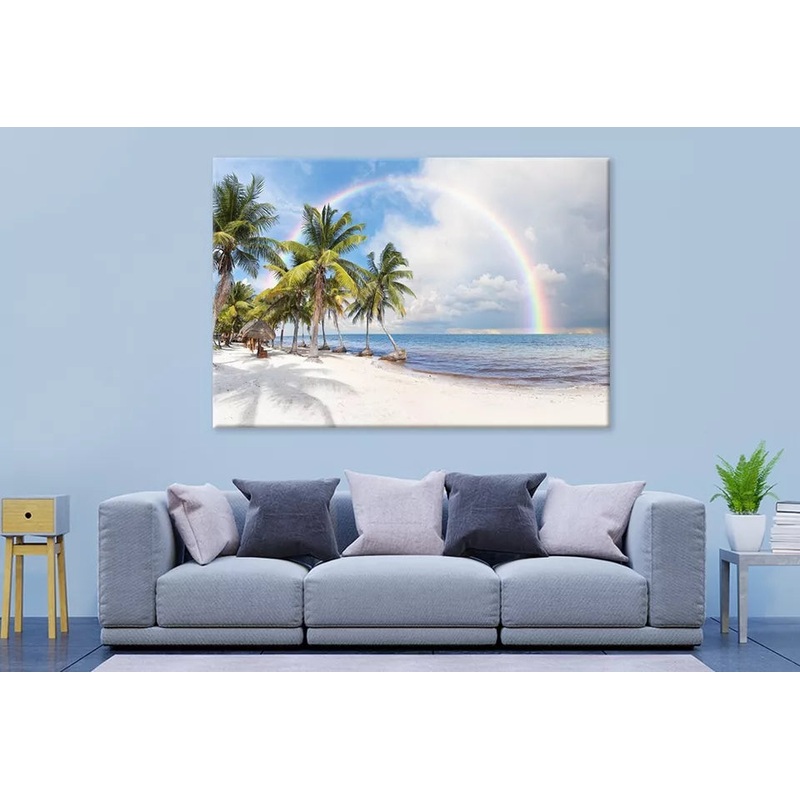 Sunny Beach With Palm Trees Wall Art Decor 100% Australian Made