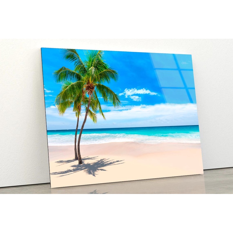 Sunny Sand Beach with Palm Acrylic Glass Print Tempered Glass Wall Art 100% Made in Australia Ready to Hang