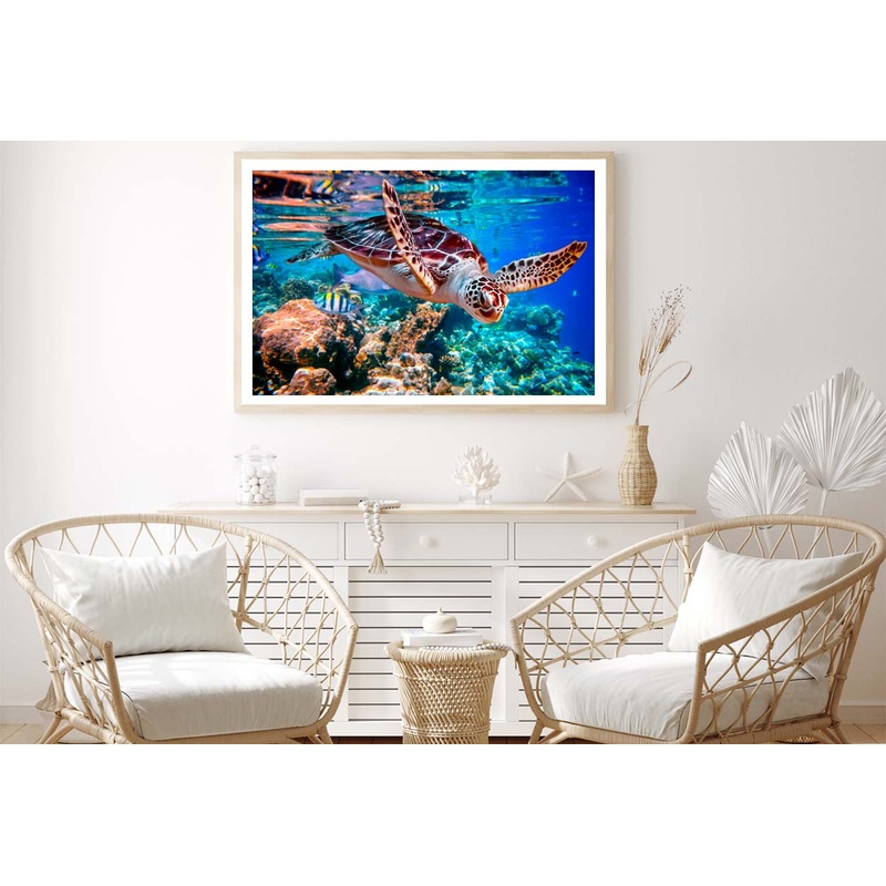Turtle Swimming in The Ocean with Fish Home Decor Premium Quality Poster Print Choose Your Sizes