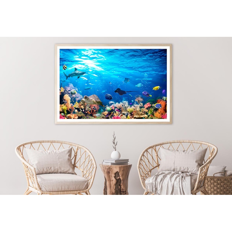 Underwater Scene with Coral Reef and Exotic Fishes Home Decor Premium Quality Poster Print Choose Your Sizes