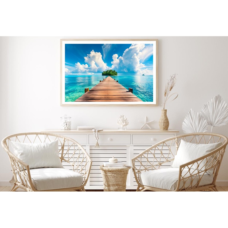 Wooden Pier to An Island in Ocean Home Decor Premium Quality Poster Print Choose Your Sizes