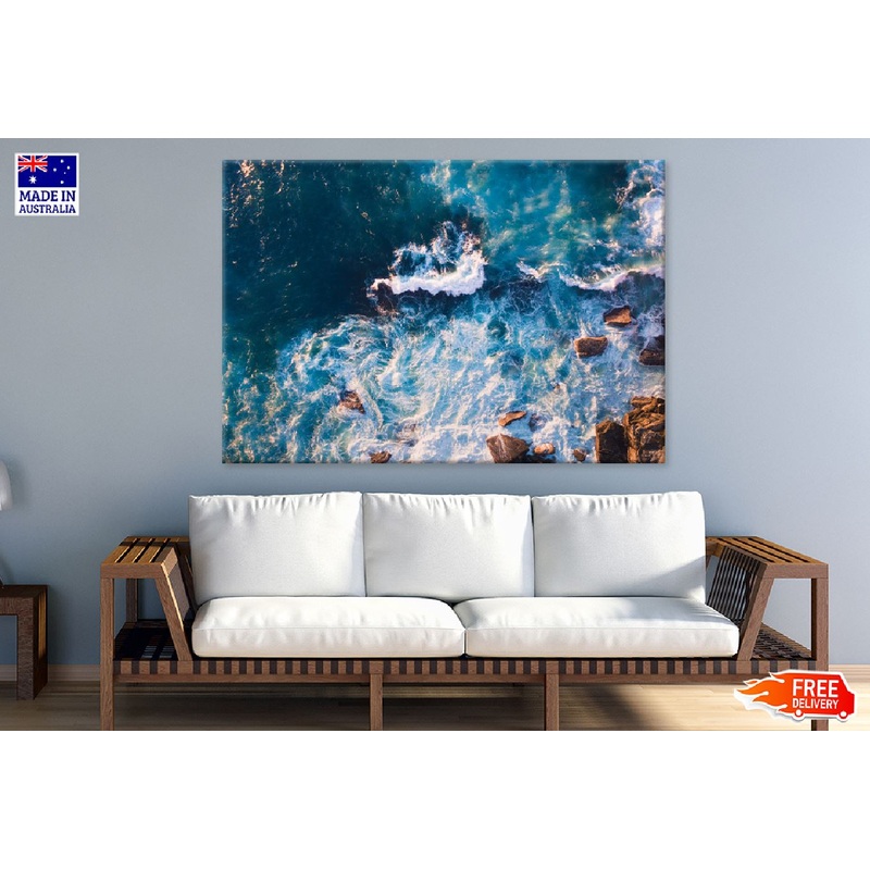 Aerial View of Waves & Rocks Photograph Print 100% Australian Made