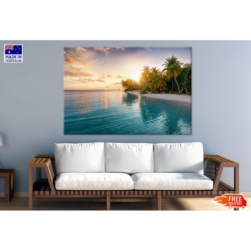 Beach with Palm Trees Sunset View Print 100% Australian Made