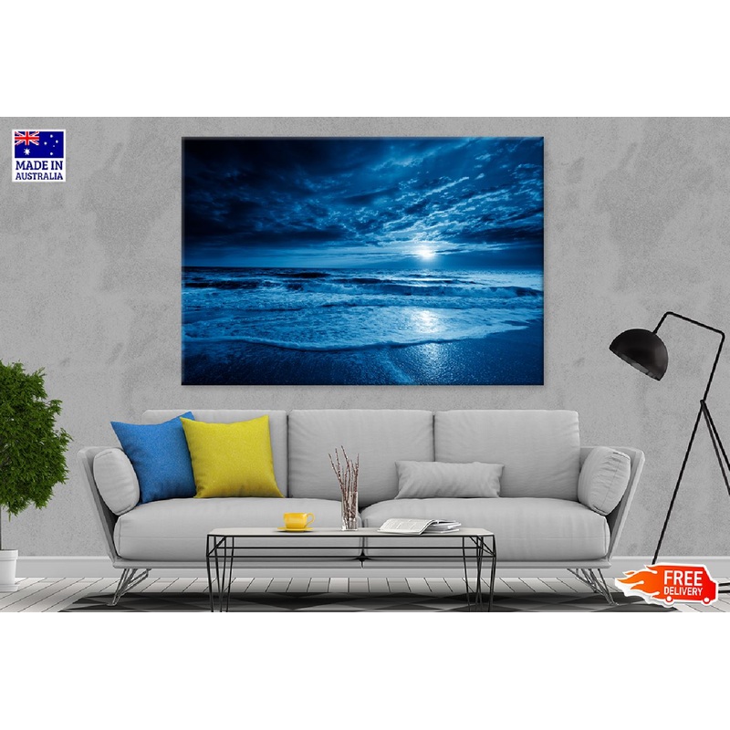 Blue Ocean Moonrise Night View Photograph Print 100% Australian Made