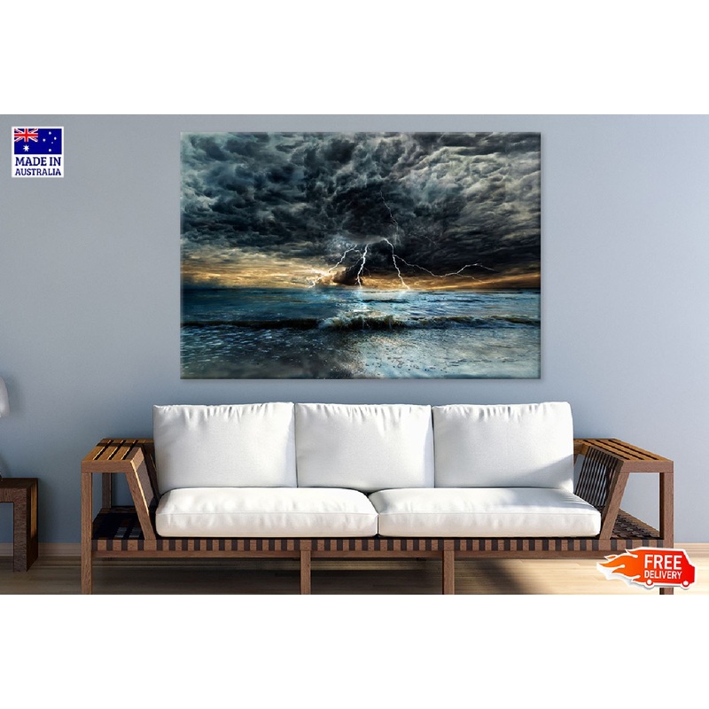 Thunderstorm & Lightning Sea View Photograph Print 100% Australian Made