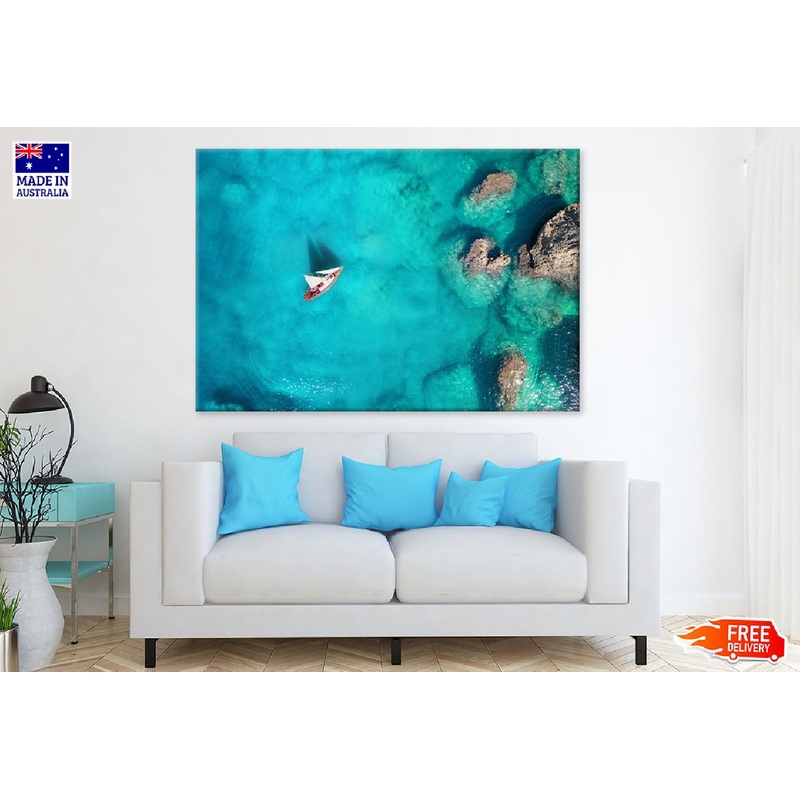 Yacht on the Sea Aerial View Photograph Print 100% Australian Made