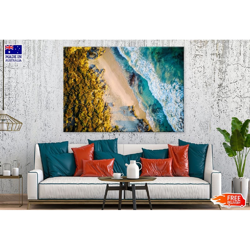 Blue Beach & Rocks Aerial View Photograph Print 100% Australian Made