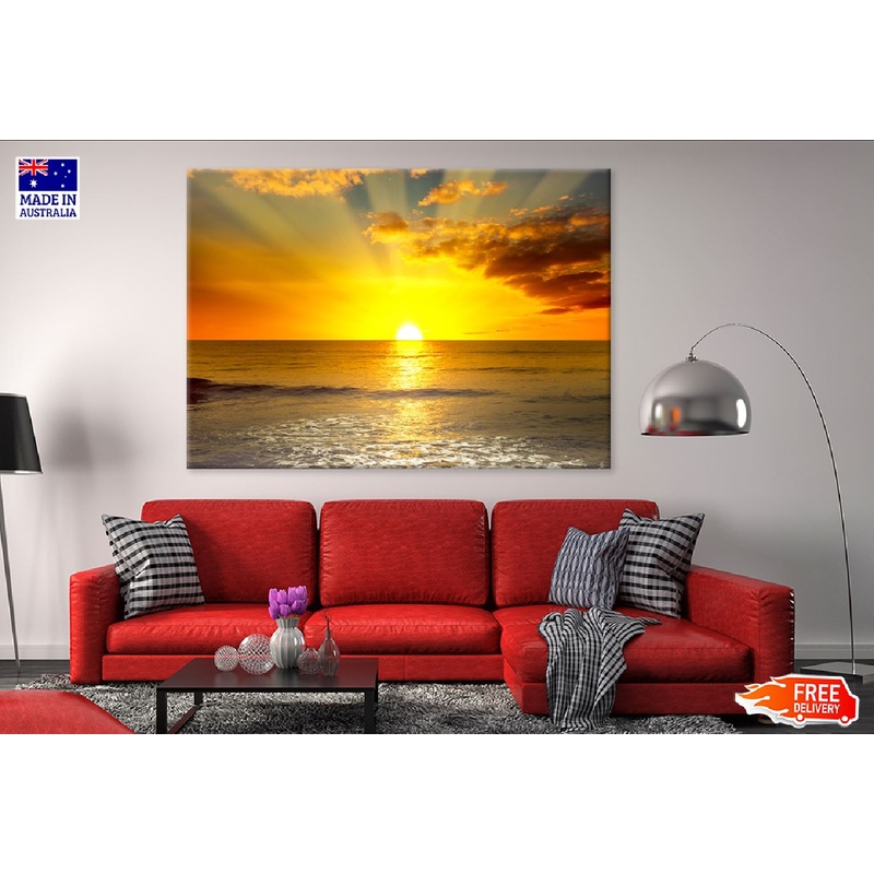 Sunrise over Ocean & Light Waves Photograph Print 100% Australian Made