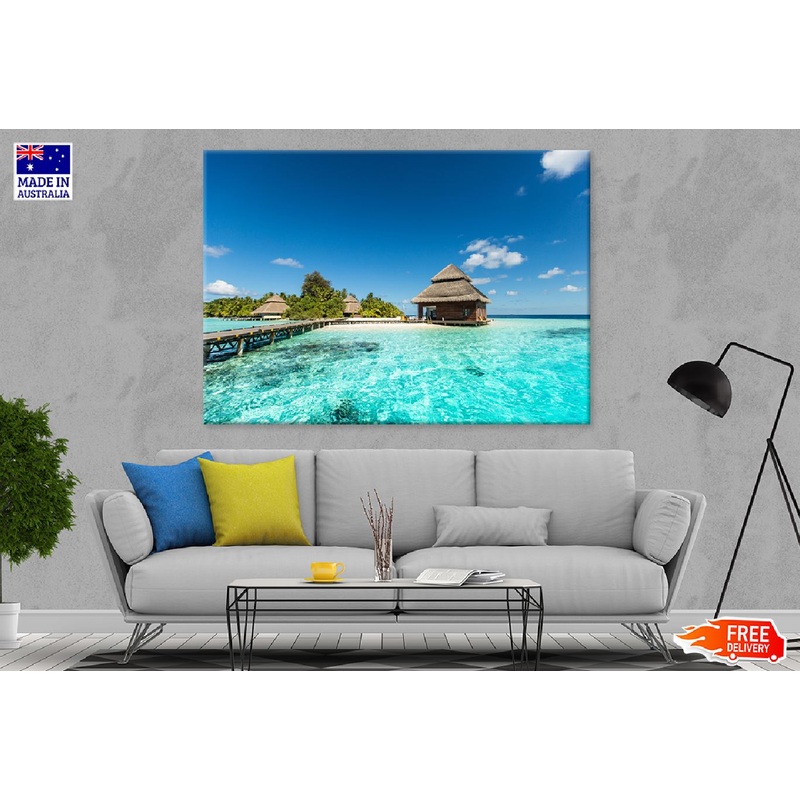 Tropical Island with Beach Villas View Photograph Print 100% Australian Made