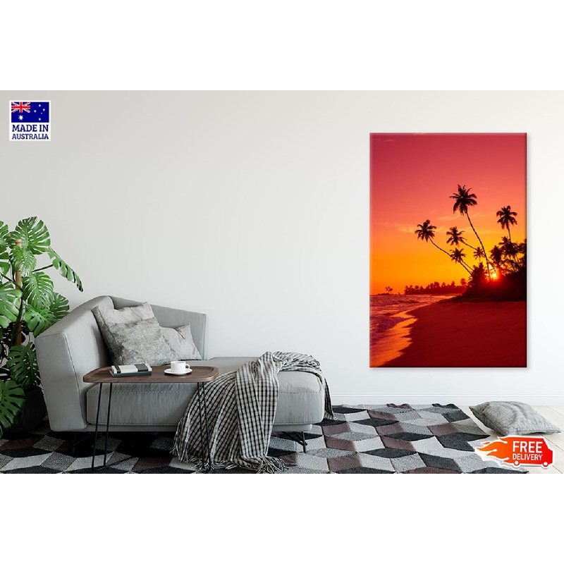 Warm Sunset Sea with Palm Trees Photograph Print 100% Australian Made