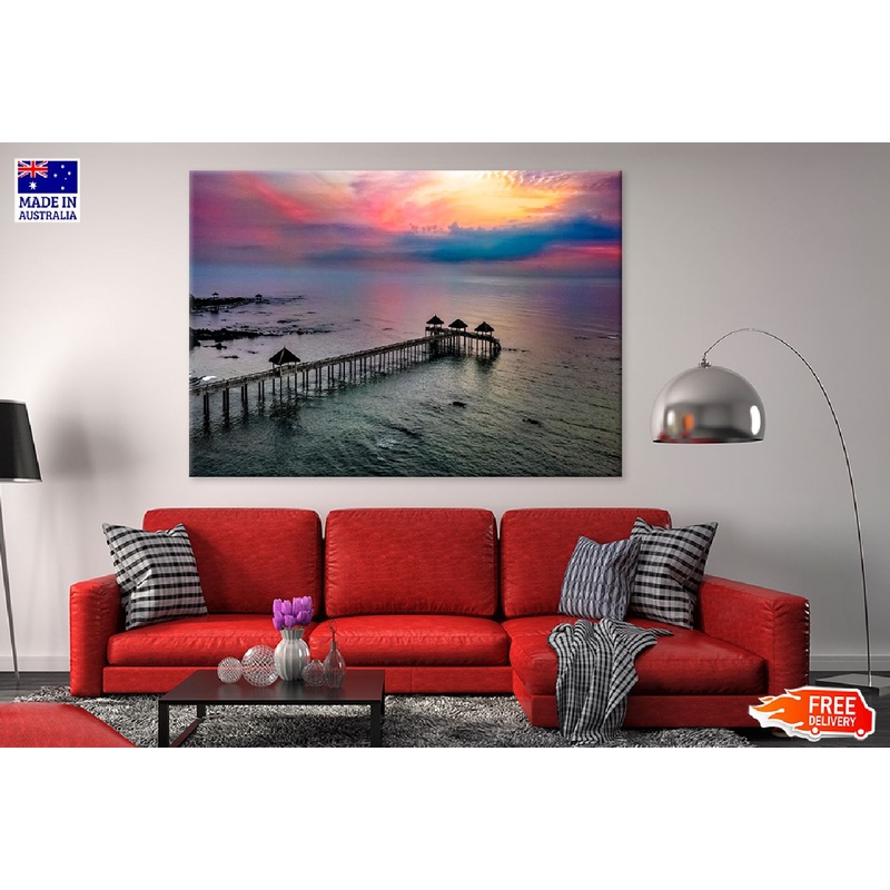 Wooden Pier Duck on Beach Sunset View Photograph Print 100% Australian Made