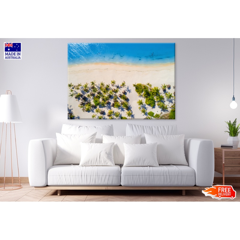 Beach Huts & Palm Trees Sea View Print 100% Australian Made
