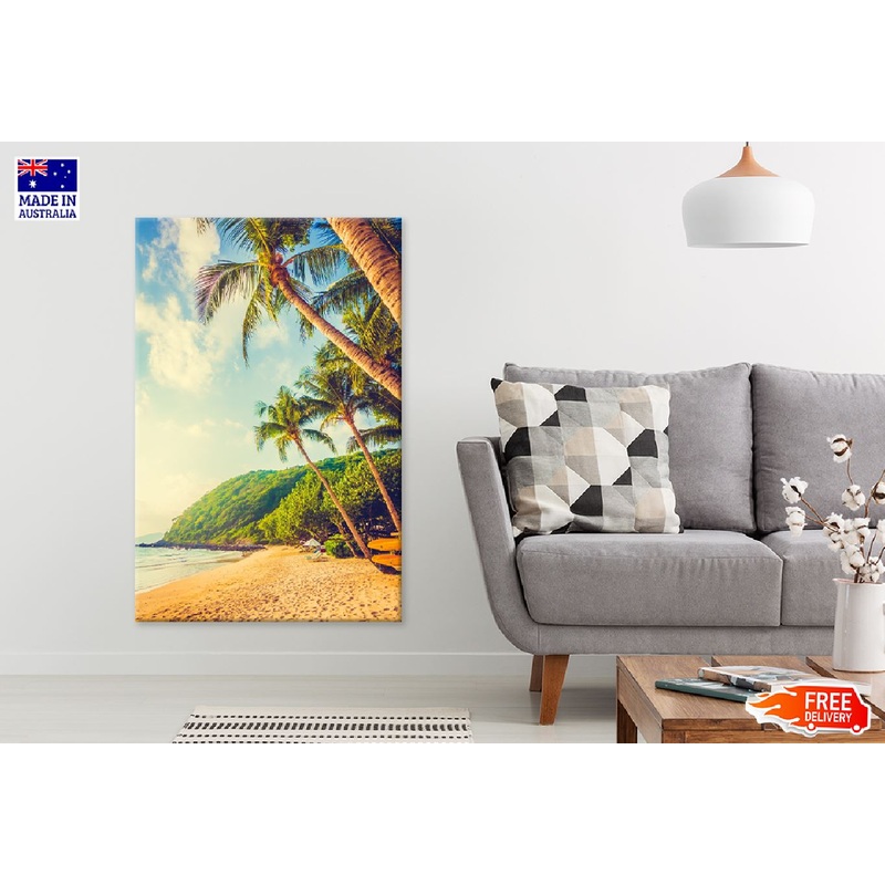 Beach with Palm Trees Sun Shine Photograph Print 100% Australian Made