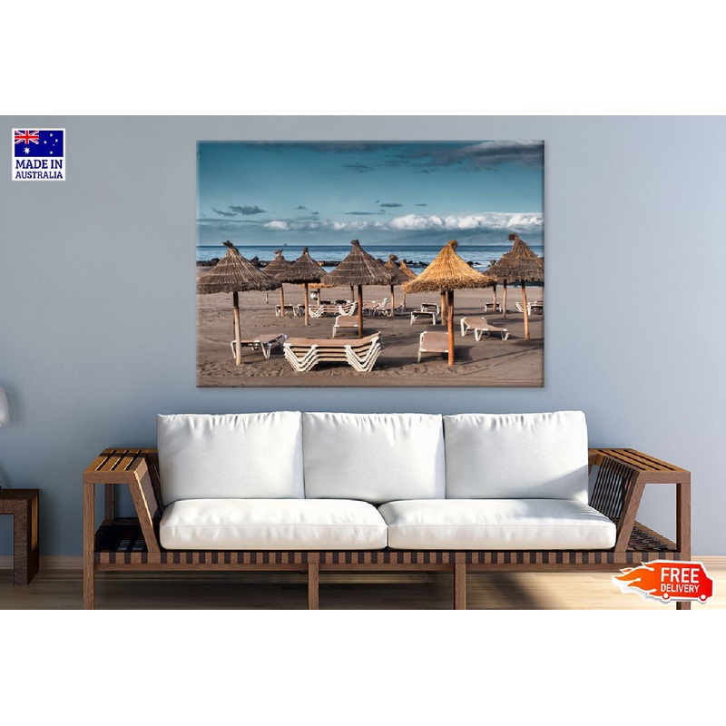 Beach with Sun Shade View Photograph Print 100% Australian Made