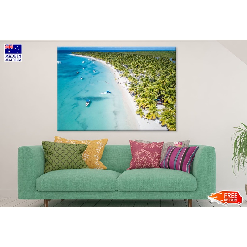 Blue Ocean with Palm Trees Aerial View Photograph Print 100% Australian Made